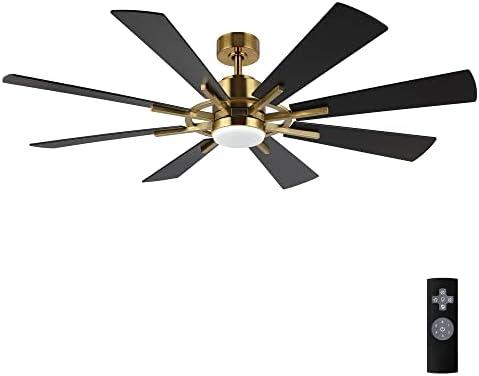 WINGBO 60" DC Ceiling Fan with Lights and Remote Control, Gold and Black Ceiling Fan, 8 Plywood Blades, 6-Speed Reversible DC Motor, Modern Ceiling Fans Indoor for Kitchen Bedroom Living Room