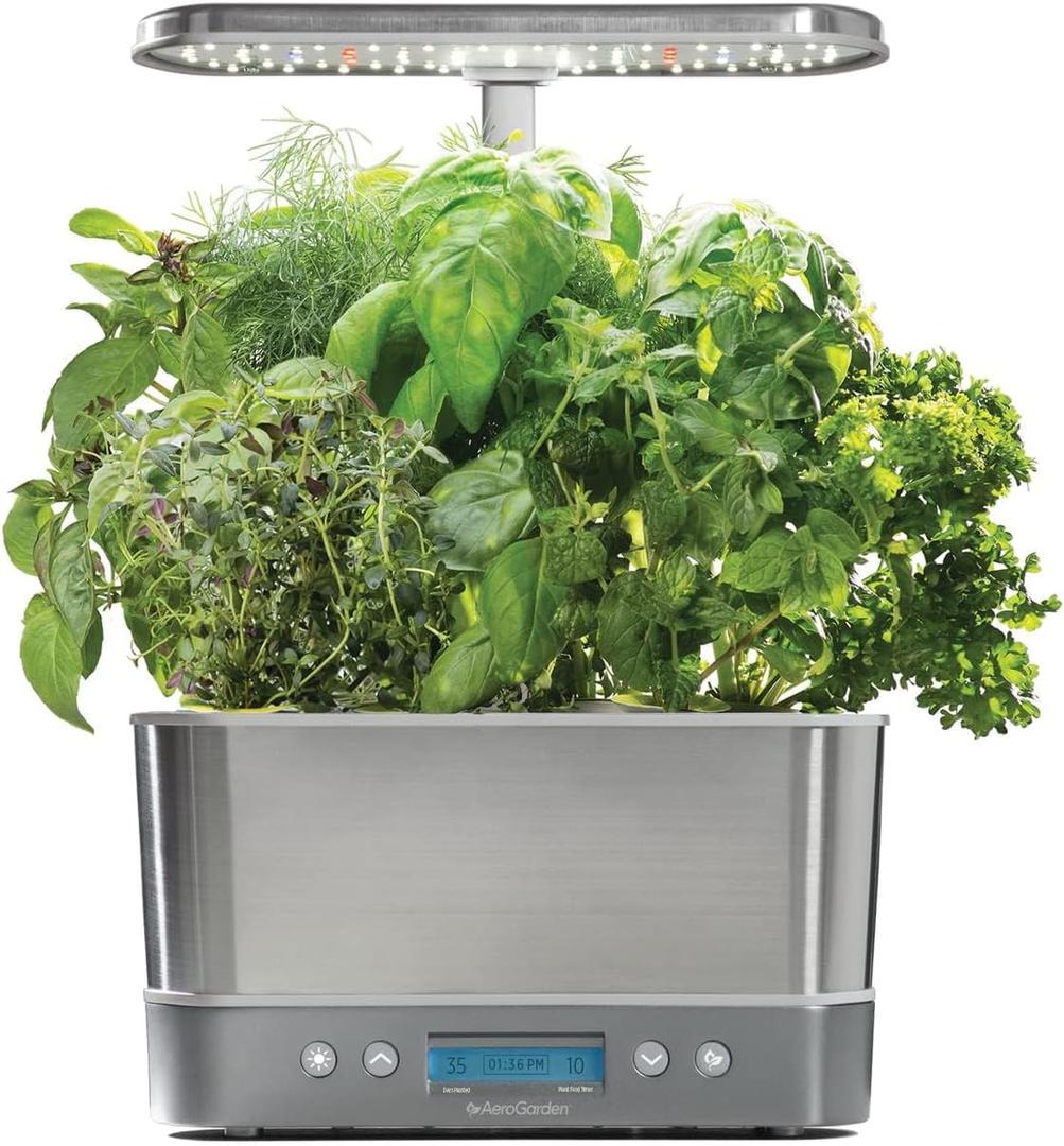 AeroGarden Harvest Elite Indoor Garden Hydroponic System with LED Grow Light and Seed Kit, Holds up to 6 Pods, Stainless Steel
