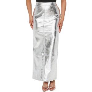 Women's Sexy Summer Sparkly High Waist Slit Hem Bodycon Club Mermaid Maxi Skirt (Silver, S)