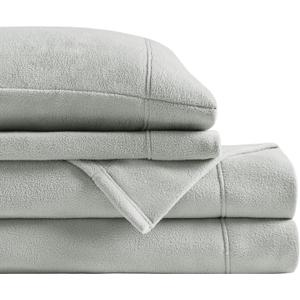 True North by Sleep Philosophy Micro Fleece Bed Sheet Set, Warm, Sheets with 14" Deep Pocket, for Cold Season Cozy Sheet-Set, Matching Pillow Case, Queen, Grey, 4 Piece