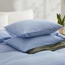 LOVQUE Light Blue Cotton Duvet Cover Queen Size, Linen Like Natural Bedding Set with Zipper Closure (No Comforter), 90x90 Inches