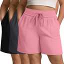 3 Pack Women's Plus Size Cotton Shorts, Drawstring Sweat Shorts Loose Lounge Running Athletic Shorts with Pockets (Black, Dark Gray, Pink) 3X-Large
