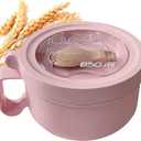 Wheat Straw Microwave Ramen Bowl Set Noodle Bowls,Microwave Safe Instant Noodles Soup Bowls, Easy-Grip Design for On-the-Go, for Soup Oatmeal Gumbo Salad Rice Cereal & More - BPA-Free(Pink)