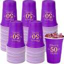 Ziliny 50 Pack 50th Birthday Decorations Birthday Cups 16 oz Disposable Plastic Gold and Purple Cheers to 50 Years Cups for Men Women Hot Cold Drinks for Wedding Anniversary Supplies(Purple)