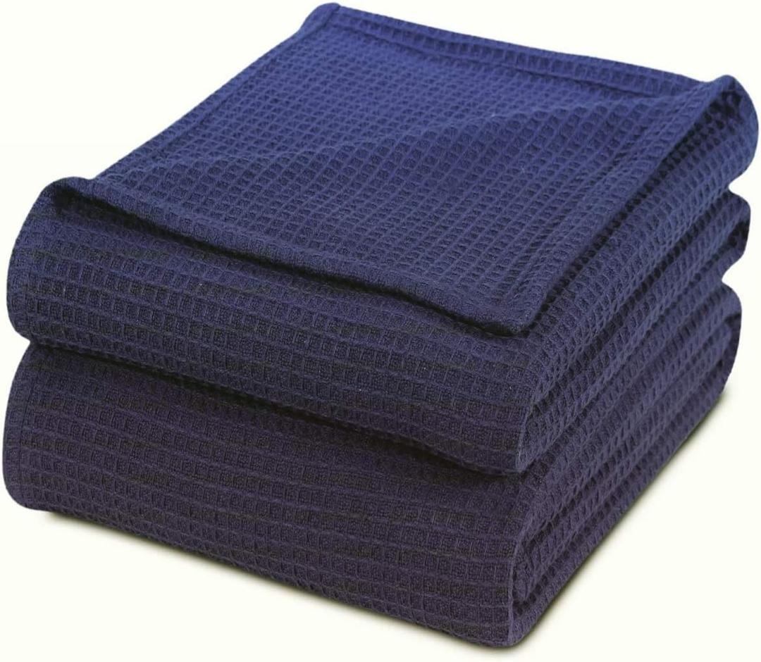 Luxurious Combed Cotton Waffle Weave Super Soft, Cozy Warm, Breathable, Stylish, All Season Thermal Blankets  (Navy, Twin)