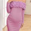 AISWI 3D Floral Off The Shoulder Maternity Dress Sexy Ribbed Mermaid Maxi Bodycon Pregnancy Dresses Baby Shower (Pink, XL)