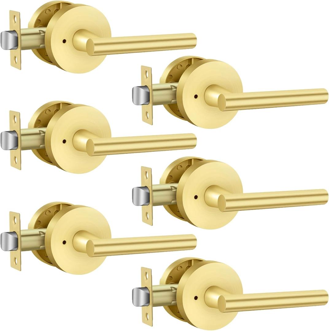 Haidms Gold Door Handles Interior, Heavy Duty Zinc Alloy Interior Door Handle, Privacy Door Lever for Bedroom Bathroom (6 Pack)