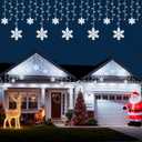 Brightown Snowflake Lights, 2 Packs Total 40Ft with 456 Drops,Connectable Icicle Curtain String Lights for Outdoor Indoor House Eaves, Windows, Porch, Tree, Christmas Decorations,Pure White