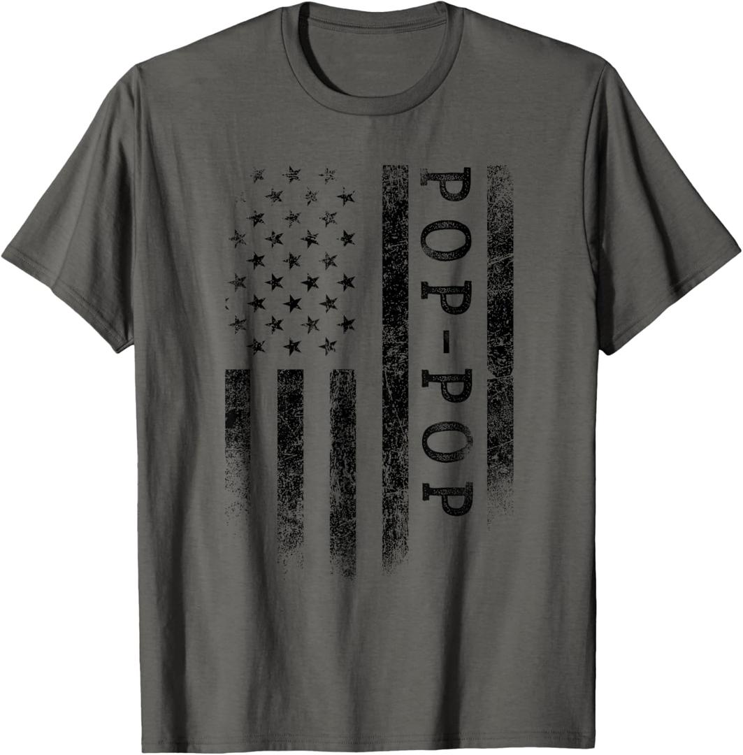 Pop-Pop Patriotic American USA Flag Father's Day Poppop T-Shirt (Gray, L)