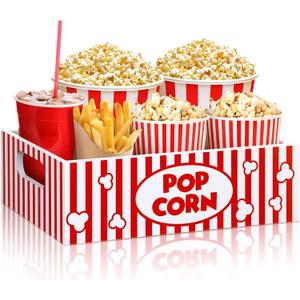 Movie Night Supplies Snack Trays with Handles Reusable Wooden Movie Gift Basket for Theater Popcorn Bucket Bowl Box Container Family Room Decor(Striped)