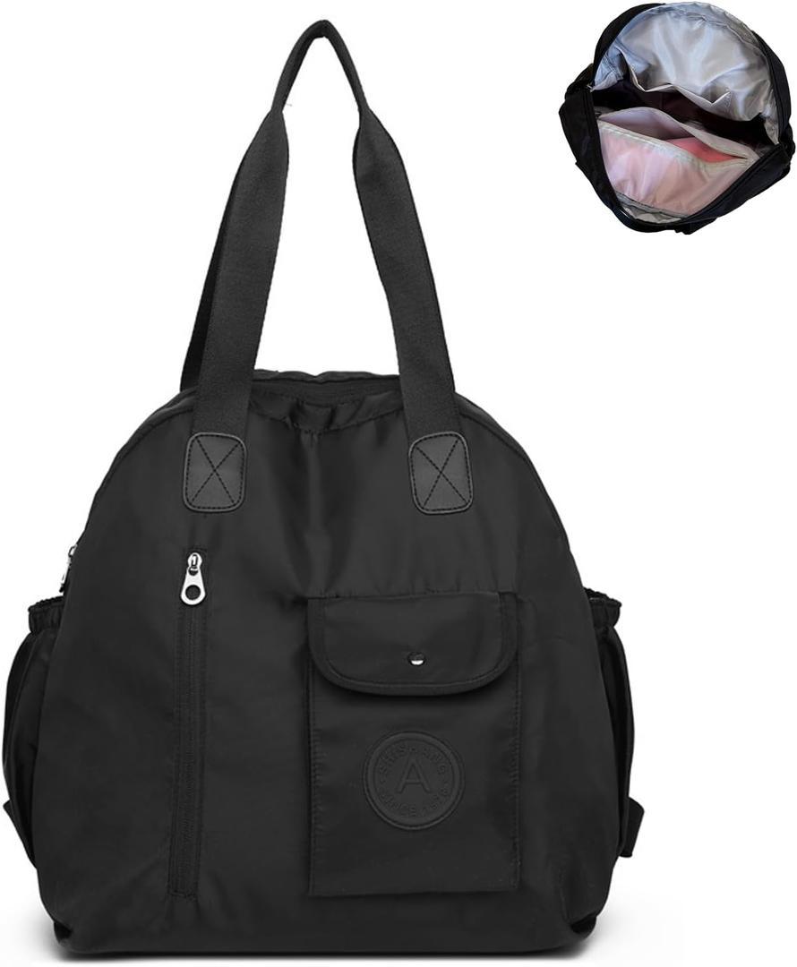 Travel Backpack for Women Lightweight Waterproof, Ladies Casual Large Nylon Handbag Shoulder Bag for School Work (Black) (Black)