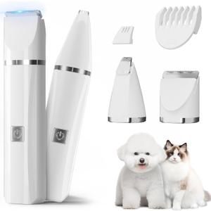 Each Cool Dog Paw Trimmer  2-in-1 Pet Hair Clippers for Dogs & Cats  Double Blades with 1cm Precision Head & 3.2cm Body Blade  Quiet, Rechargeable, Washable  for Paws, Ears, Eyes, Face, & Rump