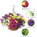 Artificial Faux Hanging Flowers Plants Baskets for Outdoors, Fake Silk Morning Glory in Planter UV Resistant Realistic Artificial Flower for Outside Porch Patio Balcony Garden Yard Home Decor (12 Bundles, B 4 Mixed)