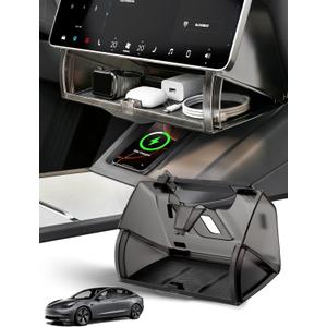 Under Screen Storage Box for Tesla Model Y and Model 3, Hidden Organizer Tray with Soft-Close Lid, Silicone Mats, Fits Juniper, Highland, and Earlier Versions