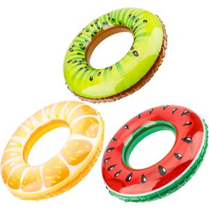 Pool Floats Kids, 3 PCS Pool Tubes Fruit Tubes for Floating Inflatable Swim Rings Round Portable Floaties for Kids Watermelon Orange Lemon Swimming Rings for Girls Boys Pool Beach Lake Summer Party