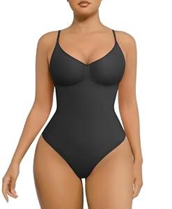 FeelinGirl Shapewear Tummy Control Bodysuits for Women Seamless Body Shaper Shapewear Thong Body Shaper XS-S Black