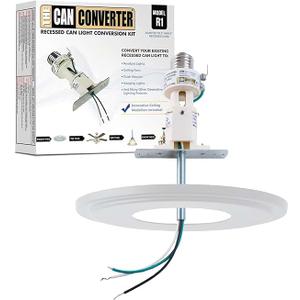 The Can Converter R1 Recessed Can Light Conversion Kit w/ 8¼" Steel Beveled Ceiling Medallion - Home Improvement for 4", 5" & 6" Cans, Fan & Light Fixture Converter Kit, UL Certified, White