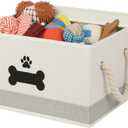 Dog Toy Basket with Lid, Dog Basket for Toys, Dogs Toy Box with Cotton Rope Handles, Collapsible Storage Bins for Pet Toys, Dogs Storage Organizer, Beige&Gray (Medium)