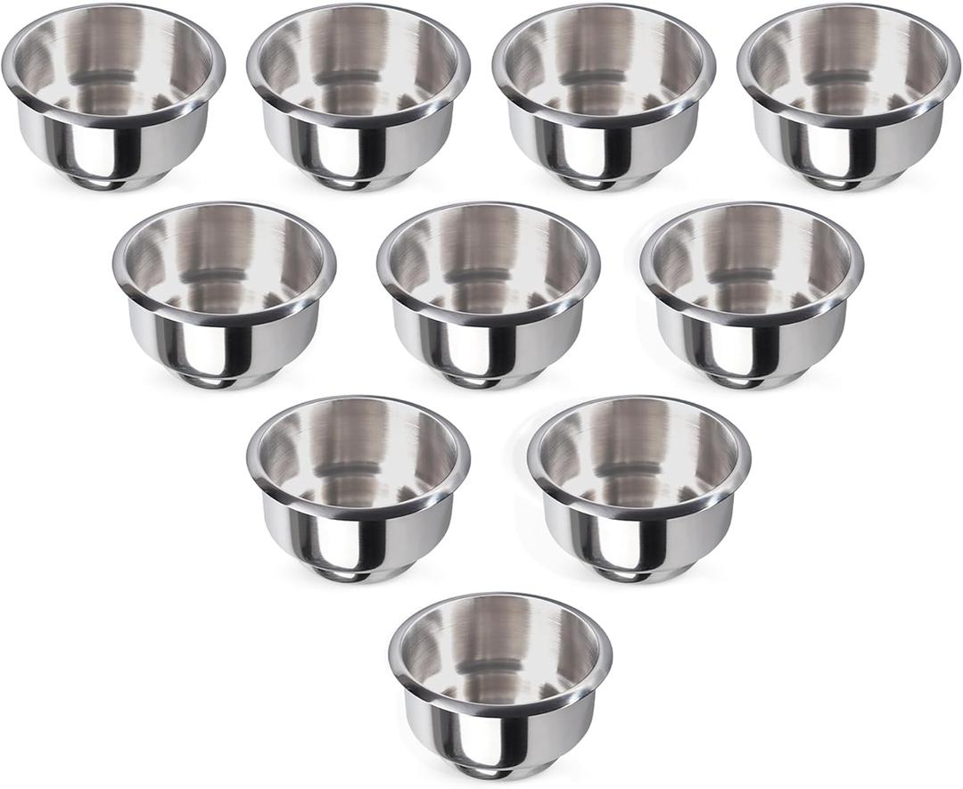GSE Games & Sports Expert Stainless Steel Cup Holder, Drop-in Cup Holder for Casino Poker Tables, Work Desks, Boats, RVs, Cars & Trucks (10-Pack, Dual Size)