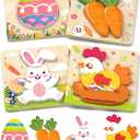 Oomloid Easter Wooden Puzzles Toddler Toys, 4 Pack Party Favors Baskets Essentials Birthday Gifts Montessori Toys Easter Basket Stuffers Puzzles for Toddlers Kids Girls Boys