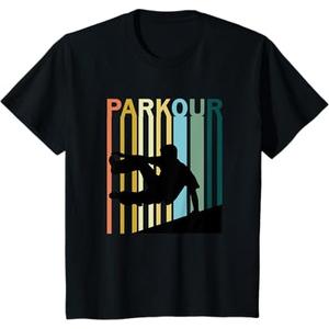 Vintage Style Parkour Silhouette T-Shirt, Black, Youth, Small