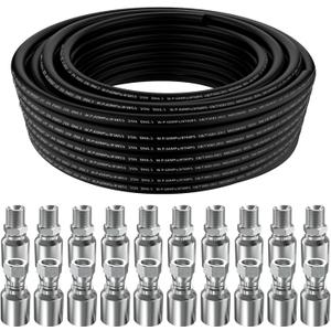 50Ft 1/4 Hydraulic Hose with 10Pcs 1/4" JIC 37 Female and 10Pcs 1/4 inch NPTF Male Hydraulic Hose Fittings W.P.60MPa / 8700PSI