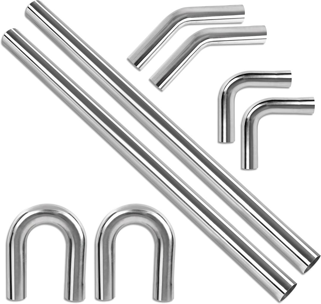 Richeer 2 Inch O.D. Stainless Steel Exhaust Pipe Kit DIY Custom Tube (8PCS)