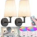 Wall Sconce Battery Operated Wall Light Fixure with Remote Control, Dimmable Battery Operated Wall Sconces Set Of Two, Indoor Wireless Wall Mounted Lamp with Rechargable Bulb For Bedroom Living Room ( (Black)