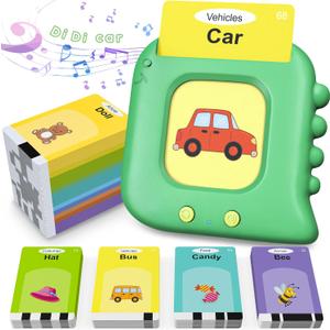 Talking Flash Cards, Kids Toddler Flash Cards with 240 Sight Words, Montessori Toys, Autism Sensory Toys, Speech Therapy Toys, Learning Educational Toys Gifts for Age 1 2 3 4 5 Years Old Boys and Girls,  Dinosaur Green