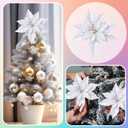 12 Pcs Christmas Iridescent Poinsettia Flowers Artificial 10.6'' Large Shimmery Iridescent Christmas Flowers Decorations with Picks DIY Glitter Xmas Tree Wreath for Xmas Party Decoration