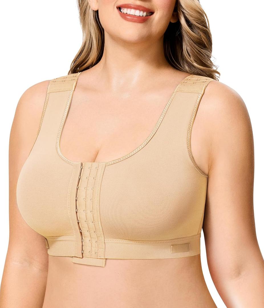 BRABIC Post Surgery Front Closure Bras for Women No Underwire Compression Surgical Mastectomy Everyday Bra (Small, Beige)