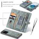 Simicoo Samsung Galaxy S24 Ultra Wallet Leather Case Detachable Magnetic Zipper Flip Case 11 Card Slots Holder Wrist Strap Handle Shockproof Cover Pocket Wallet Handbag for S24 Ultra (Blue)
