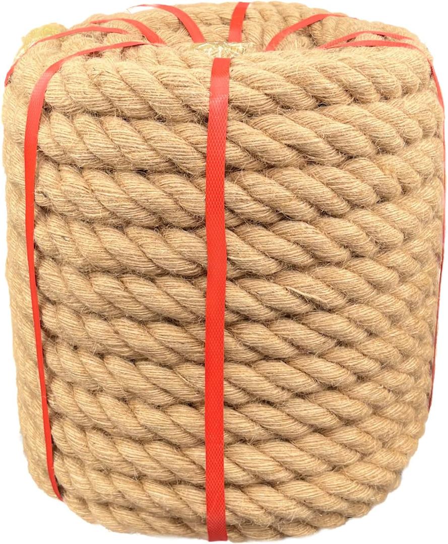 Hemp Rope - 1-1/2 in X 100 Ft Jute Rope Thick Rope Tug of War Rope Twine Rope Hemp Rope for Deer Nautical Rope for Crafts Swing Rope
