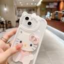 for iPhone 17 Pro Max Cute Cartoon Cat Case,Women Girls Kids 3D Bow Kawaii Cat Face Makeup Mirror Soft TPU Clear Protective Phone Cover for iPhone 17 Pro Max 6.9inch White