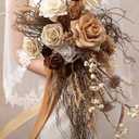 Ling's moment Beige Bridal Bouquet Cascading, Brown Boho Wedding Bouquets for Bride, 13 Inch Bride Bouquets for Wedding Artificial Flowers Bouquets for Rustic Wedding Ceremony Anniversary