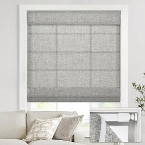 UNISHADES no Drill Cordless Roman Shades for Windows, 34" W 64" H - Light Filtering - Linen - Grey