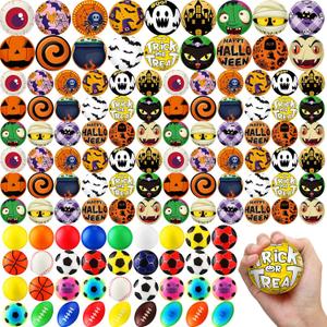 Meooeck 108 Pcs Halloween Mini Stress Balls Bulk 2.5'' Pumpkin Ghost Sport Squeeze Balls Stress Relief Sensory Fidget Foam Toy Basket Goodie Stuffers Gift for Halloween Party Favor Kids Adults Prizes