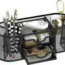 SUPEASY Mesh Desk Organizer, Desk Organizers and Accessories, Pen Holder with Drawers, Pencil Holder for Desk with 2 Drawer for Office Supplies, Black