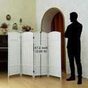 Compact 4 Panel Short Room Divider, 47.2 Inch Tall Double-Sided Rattan Folding Privacy Screen for Home & Office,White