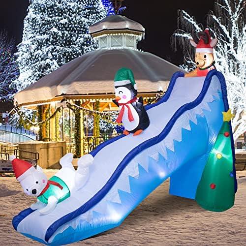 8.2 FT Tall Inflatable Christmas Decorations - Christmas Inflatables Outdoor Decorations, Penguin Holiday Spirit Inflatable Slide with LED Light Blow Up Yard Decorations