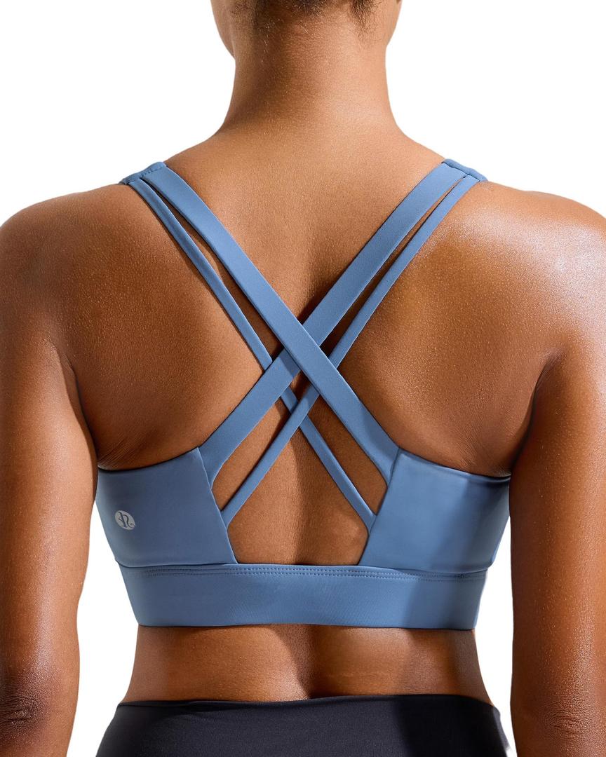RUNNING GIRL Sports Bra for Women High Support,Criss-Cross Back Strappy Sports Bra Moulded Cup High Impact Workout Top(WX3066_Light Blue_XL) (Blue, XL)