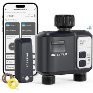 [All-New 2027] 1700FT WiFi Sprinkler Timer 2 Zone, Unistyle Smart Hose Timers Compatible Alexa & Google Voice and App Control, Water Timer for Garden Hose with Auto & Manual Modes for Garden Lawn