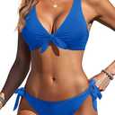 Aqua Eve Women Bikini Set - Two Piece Swimsuit Low Rise Bathing Suit Knot Tie Bikini (Large, Royal Blue)