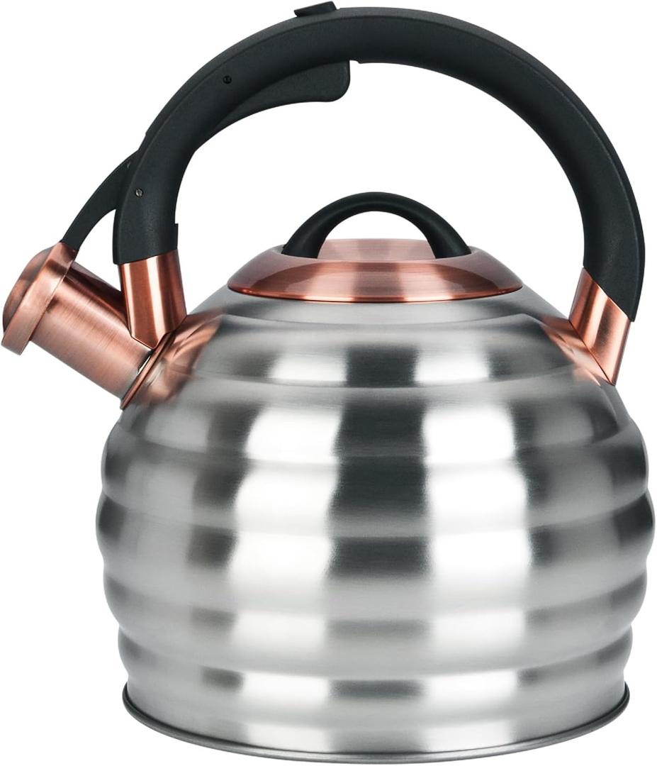 Tea Kettle for Stove Top Whistling Teapot, 3.2Q Tea Pot Stainless Steel Teakettle with Heat Proof Ergonomic Handle (Silver)