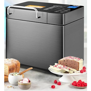 KBS 17-in-1 Bread Maker-Dual Heaters, 710W Machine Stainless Steel with Gluten-Free, Dough Maker,Jam,Yogurt PROG, Auto Nut Dispenser,Ceramic Pan& Touch Panel, 3 Loaf Sizes 3 Crust Colors,Recipes