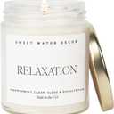 Sweet Water Decor Relaxation Candle - Soy Eucalyptus, Peppermint, and Clove Scented Spa Candles for Home - 9oz Clear Jar + Gold Lid, 40+ Hour Burn Time, Made in The USA (Text Label)