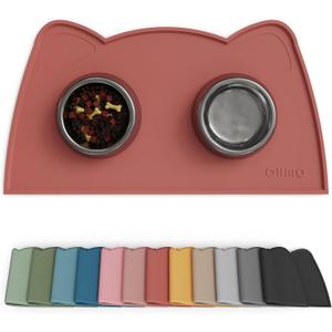 OHMO - Cat Food Mat, Silicone Pet Feeding Mat for Floor Non-Skid Waterproof Dog Water Bowl Tray, Easy to Clean Pet Placemat (Erythrinus, 18 * 9.8'')