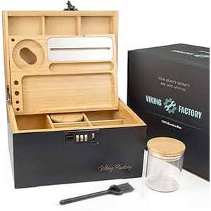 Lockable Storage Box with Combination Lock Compact Bamboo Wooden Organizer with Tray, Discreet Private Storage for Home (Bin Size :9.5 x 7.1 x 5.3 in)