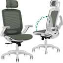 GABRYLLY Ergonomic Office Chair, High Back Home Desk Chair with Headrest, Flip-Up Arms, 90-120 Tilt Lock and Wide Cushion, 300LBS Mesh Chairs for Man Woman, White Task Chair(Olive Green,GY01WOG), Medium