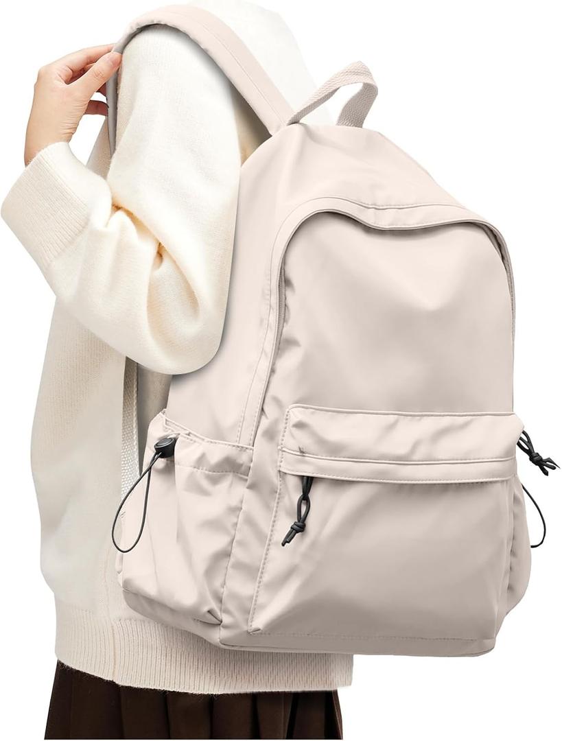 SEAFEW Off White Backpack for Girls Women Waterproof High School Book Bag Cute Backpack for Men Teens Boys, Lightweight Simple Middle School Back Pack Daypack